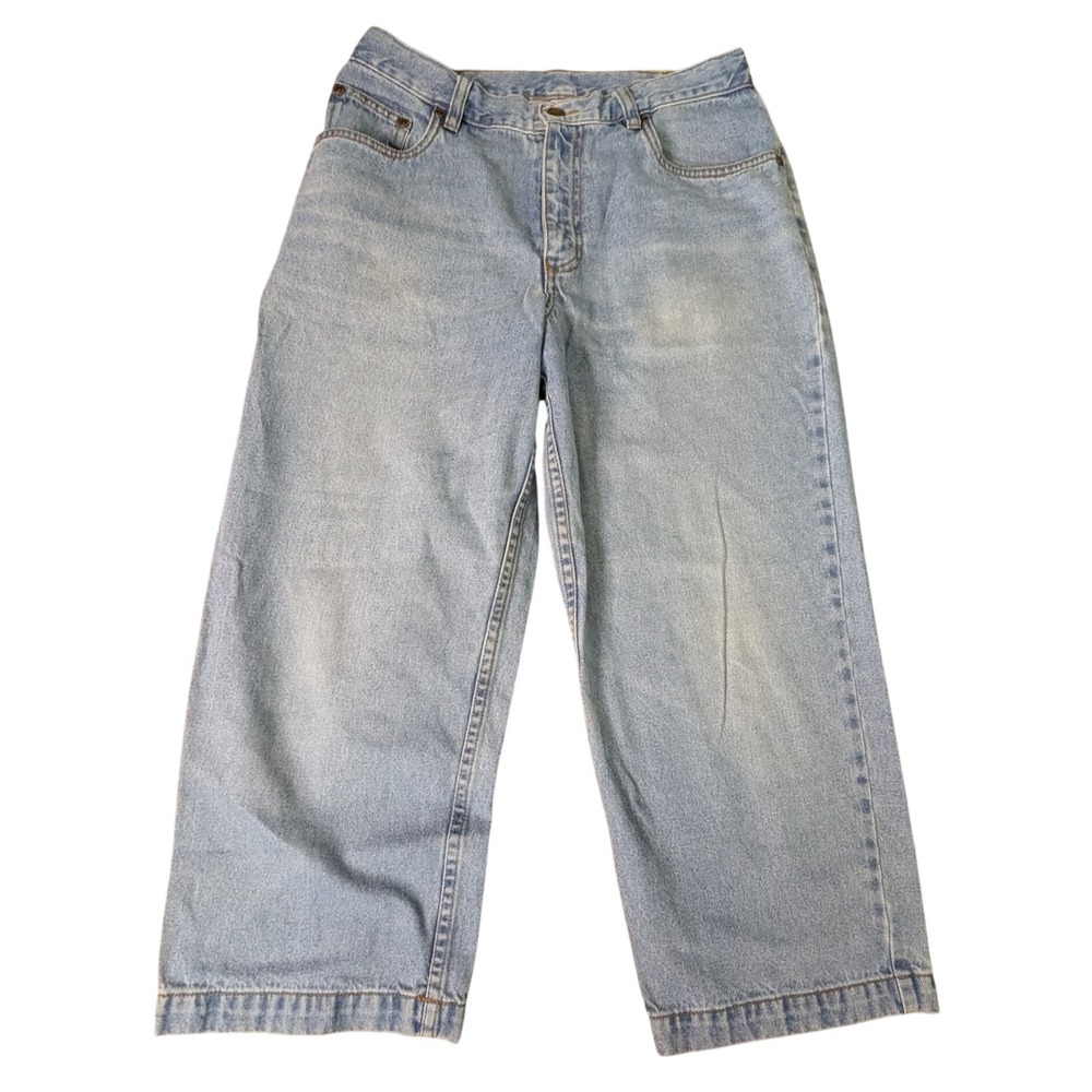 LL Bean Light Wash Wide Leg Cropped Jeans Blue Denim Relaxed Fit Womens